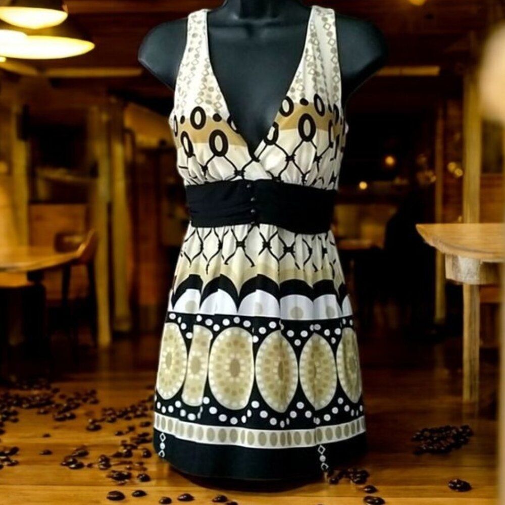 Marianne Retro Geometric Print Art Deco Tunic Top/ Mini Dress Size Medium